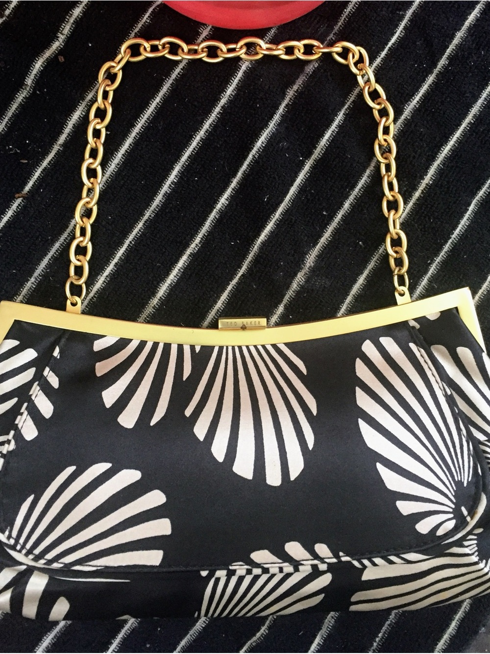NWOT Ted Baker Dark Navy & White Silk Chain Evening Shoulder Bag